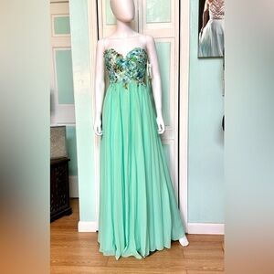 Size 8 Envious Couture Aqua Mint Floral Prom Dress Pageant Gown Cruise Gala